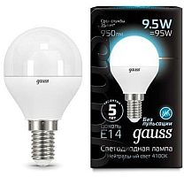 GAUSS Лампа светодиодная LED 9.5Вт E14 шар,белый  (105101210)