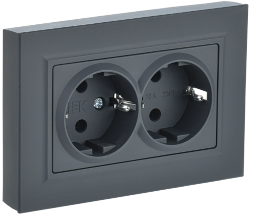 BRITE Розетка двойная с заземлением без защитных шторок 16А в сборе  графит (BR-R21-16-K53-F)