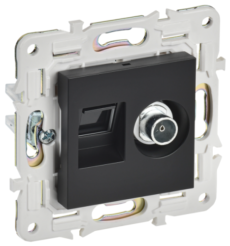 IEK SKANDY Розетка двойная TV+RJ45 кат.5E SK-A14Bl черный (SK-AK20-1-K02) IEK SKANDY Розетка двойная TV+RJ45 кат.5E SK-A14Bl черный (SK-AK20-1-K02)