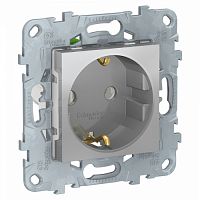 SCHNEIDER ELECTRIC Розетка UNICA NEW с заземлением без шторок с быстрозажимными клеммами алюминий (NU505630)