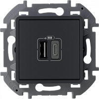 LEGRAND INSPIRIA Зарядное устройство   для скрытого монтажа , тип А-тип С, цвет &quot;Антрацит&quot;. Напряжение ~240В/=5В, максимальный зарядный ток 3000 мА (673763)