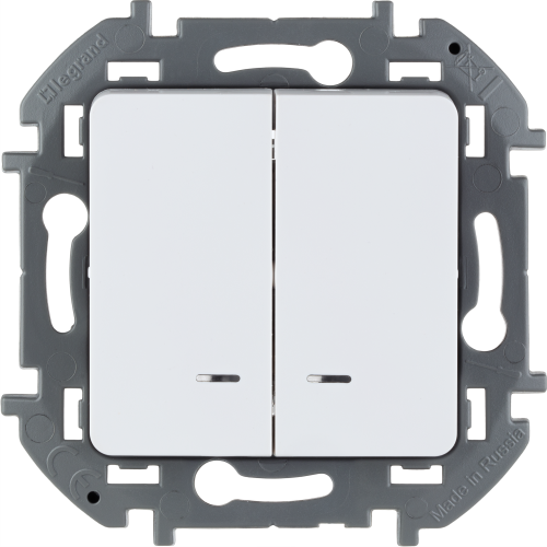 LEGRAND INSPIRIA Выключатель двухклавишный с подсветкой/индикацией   для скрытого монтажа, цвет &quot;Белый&quot;, номинальный ток 10 А, напряжение ~250В (673630) фото 4