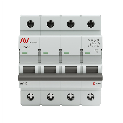 EKF Выключатель автоматический AV-10 4P 20A  (B) 10кА AVERES (mcb10-4-20B-av) фото 2