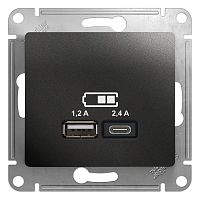 SCHNEIDER ELECTRIC GLOSSA USB Розетка A+С, 5В/2,4А, 2х5В/1,2 А, механизм, АНТРАЦИТ (GSL000739)