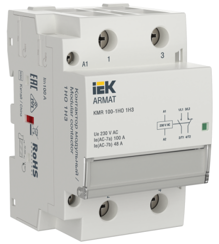 IEK ARMAT Контактор модульный KMR 100А 230В AC 1НО 1НЗ  (AR-KMR10-100-11-230)