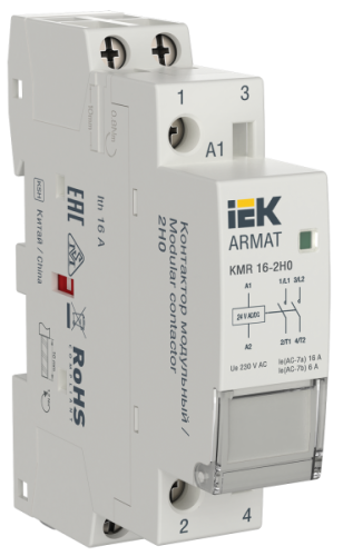 IEK ARMAT Контактор модульный KMR 16А 24В AC/DC 2НО  (AR-KMR20-016-20-024)