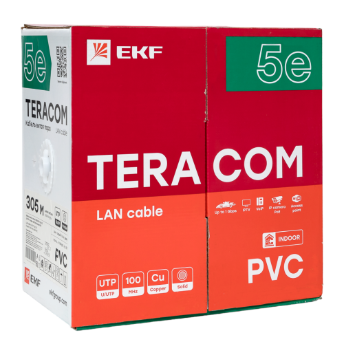 EKF Кабель витая пара TERACOM Cat.5E U/UTP 4 пары solid оболочка PVC цвет серый (упак. 305м) (TRC-5EUTP-04PVC-GY-IN3) фото 3