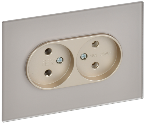 IEK SKANDY Розетка 2-местная без заземления без защитных шторок для плоской вилки 10А SK-R03Sh стекло шампань (SK-R20-10-K37)
