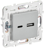 IEK SKANDY Розетка USB A+C 3,1А SK-R14S серебряный  (SK-U22-D31-K23)