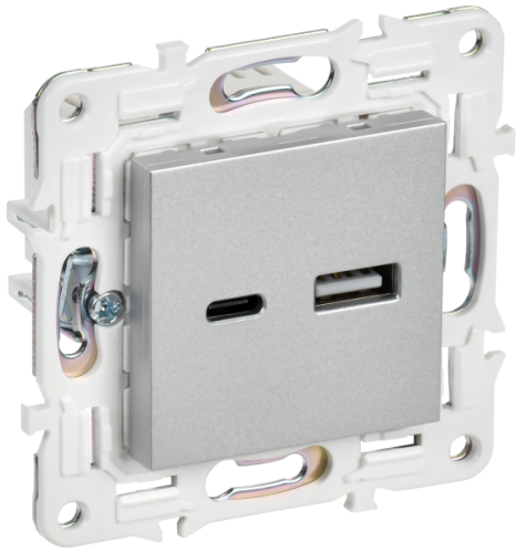 IEK SKANDY Розетка USB A+C 3,1А SK-R14S серебряный  (SK-U22-D31-K23)