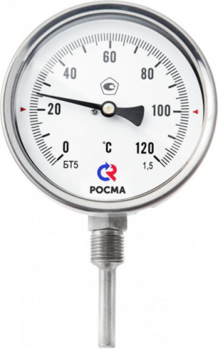 РОСМА Термометр биметаллический коррозионностойкий радиальный БТ-52.220 0...120С 1/2' 100 кл.1.5 (10628)