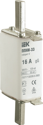 IEK Вставка плавкая ППНИ-33 16А габарит 0 (DPP20-016) IEK Вставка плавкая ППНИ-33 16А габарит 0 (DPP20-016)