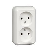 SCHNEIDER ELECTRIC ПРИМА Розетка двойная наружная белая без заземления и шторок монтажная плата 16А 250В (RA16-213M-BI)