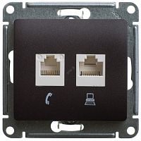 SCHNEIDER ELECTRIC Розетка Glossa двойная компьютерная RJ45 + RJ45 кат.5E механизм шоколад (GSL000885KK)