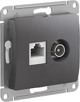 SCHNEIDER ELECTRIC GLOSSA Розетка двойная ТВ + компьютерная RJ45, кат. 5Е, ГРАФИТ (GSL001389)