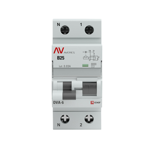EKF Автомат дифференциальный DVA-6 1P+N 25А  (B) 30мА  (AC) 6кА AVERES (rcbo6-1pn-25B-30-ac-av) фото 2