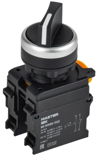 IEK Переключатель на 2 положения 1NO+1NC чёрный MASTER  (MI-SW60-11X2-3-24-2-K02)