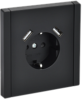 IEK FORTE&PIANO Розетка 1-местная с заземлением с защитными шторками винтовое крепление 16А USB A+A 3,1А FP145 черный  (FP-R14-16-U21-D31-K02)