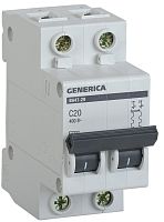IEK Выключатель автоматический двухполюсный 20А C ВА47-29 GENERICA 4.5кА (MVA25-2-020-C)