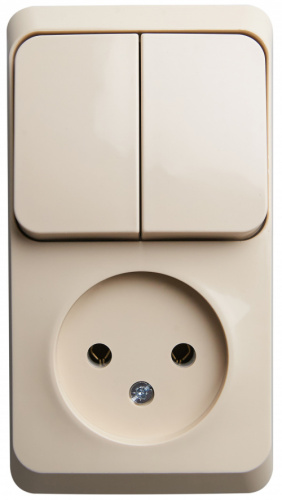 SCHNEIDER ELECTRIC ЭТЮД Блок открытой установки Розетка без заземления + Выключатель двухклавишный бежевый (BPA16-205K)