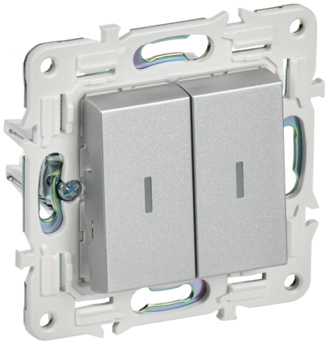 IEK SKANDY Выключатель 2-клавишный проходной с индикацией 10А SK-V10S серебряный  (SK-V22-1-10-K23)