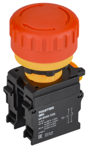 IEK Кнопка ''Грибок'' поворотная с фиксацией 1NO+1NC красная MASTER ' (MI-BG60-11ZS-3-23-K04)