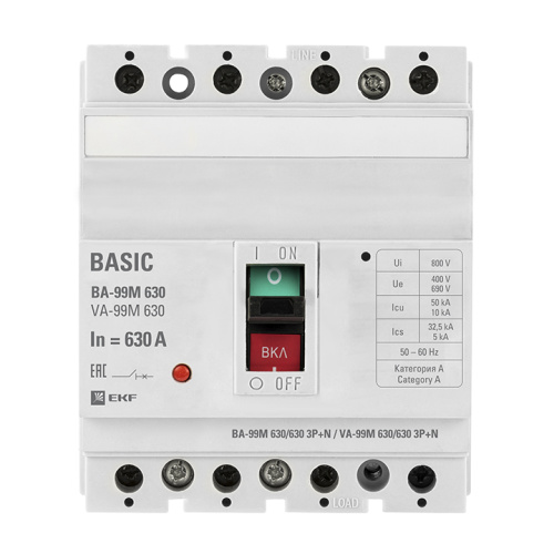 EKF Выключатель автоматический ВА-99М 630/630А 3P+N 50кА Basic (mccb99-630-630m-4P)