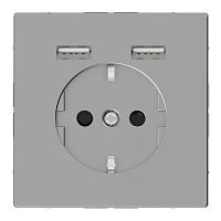 SCHNEIDER ELECTRIC Розетка Schuko MERTEN SDL с 2 USB c зарядным устройством 2.4 A нержавеющая сталь (MTN2366-6036)