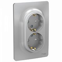SCHNEIDER ELECTRIC Розетка UNICA NEW двойная со шторками с заземлением винтовой зажим алюминий (NU206730)