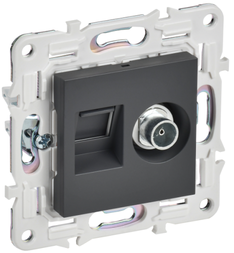 IEK SKANDY Розетка двойная TV+RJ45 кат.5E SK-A14T титан (SK-AK20-1-K48) IEK SKANDY Розетка двойная TV+RJ45 кат.5E SK-A14T титан (SK-AK20-1-K48)