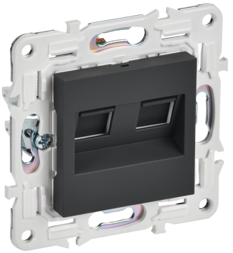 IEK SKANDY Розетка компьютерная двойная RJ45 кат.5E SK-K03G графит  (SK-K20-1-K53)