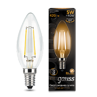 GAUSS Лампа светодиодная LED 5Вт 230в, E14 Filament теплый, свеча  (103801105)