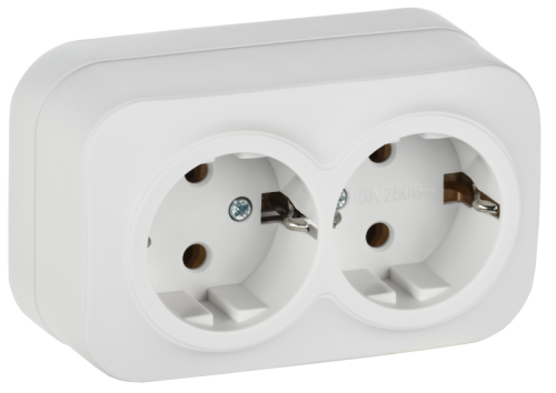 IEK GLORY Розетка 2-местная для открытой установки с заземлением без защитных шторок 16А РС22-3-ХБм белый матовый  (ERH21-K01M-16)