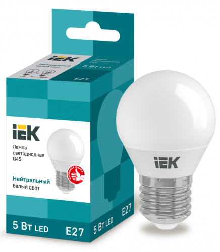 IEK Лампа светодиодная LED 5вт E27 белый матовый шар ECO (LLE-G45-5-230-40-E27)