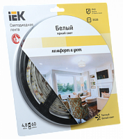 IEK Лента светодиодная LEDх60/м 5м 4.8w/m 12в IP65 теплый белый eco (LSR1-1-060-65-1-05)