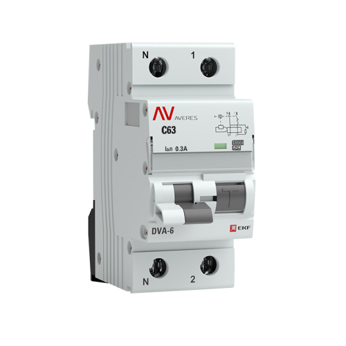 EKF Автомат дифференциальный DVA-6 1P+N 63А  (C) 300мА  (A) 6кА AVERES (rcbo6-1pn-63C-300-a-av)