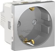 SCHNEIDER ELECTRIC Розетка UNICA MODULAR с заземлением со шторками винтовой зажим 16А 250В 2 модуля алюминий (NU303730)