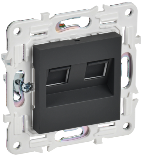 IEK SKANDY Розетка компьютерная двойная RJ45 кат.6 SK-K04G графит  (SK-K20-2-K53)