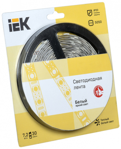 IEK Лента светодиодная LEDх30/м 5м 7.2w/m 12в теплый белый (LSR2-1-030-20-1-05) IEK Лента светодиодная LEDх30/м 5м 7.2w/m 12в теплый белый (LSR2-1-030-20-1-05)