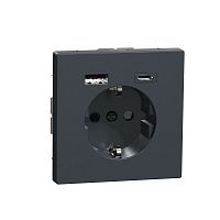 SCHNEIDER ELECTRIC MERTEN D-Life РОЗЕТКА силовая 16 A с зарядкой USB A+C 3 A, АНТРАЦИТ (MTN2367-6034)