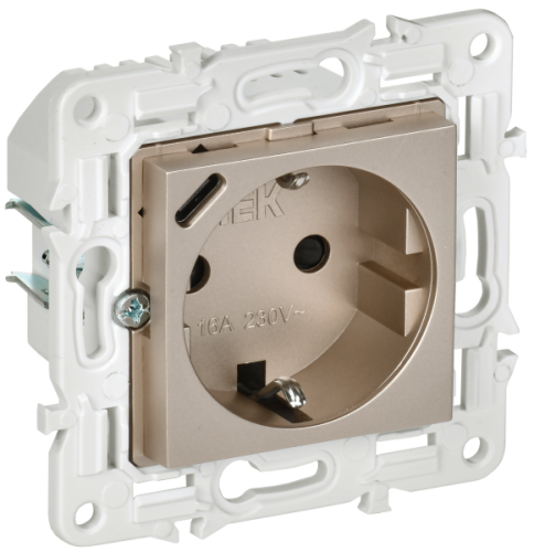 IEK SKANDY Розетка с заземлением с защитными шторками 16А с USB C 18Вт SK-R17Sh шампань  (SK-R14-16-U14-018-K37)