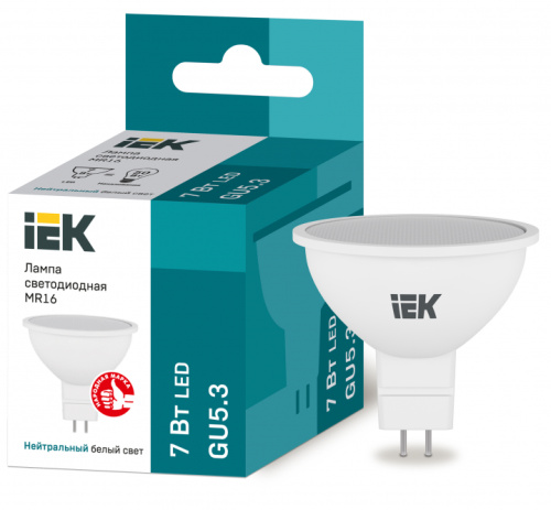 IEK Лампа светодиодная LED 7вт 230в GU5.3 белый ECO (LLE-MR16-7-230-40-GU5)