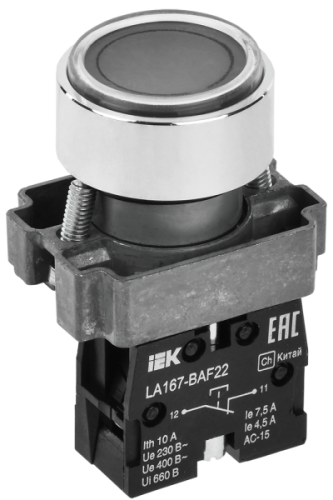 IEK Кнопка LA167-BAF22 d=22мм 1р черная (BBT20-BAF22-2-22-67-K02)