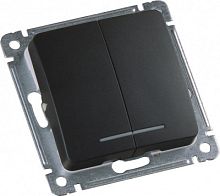HEGEL MASTER Выключатель двухклавишный с индикацией, скрытой установки, в рамку, черный (ВС10-452-08)