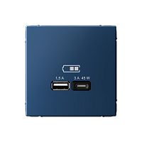 Systeme Electric ARTGALLERY USB Розетка A + тип-C 45Вт высокоскор.заряд. QC, PD, механизм, аквамарин (GAL001129)