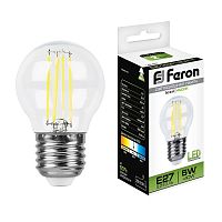 FERON Лампа светодиодная LED 5вт Е27 белый шар FILAMENT (LB-61) (25582)