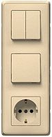 LEGRAND Cariva Блок: выключатель одноклавишный+выключатель двухклавишный+розетка с заземлением бежевый (773744 )