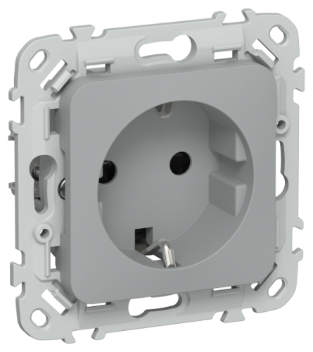 FLITE Розетка с заземлением с защитными шторками безвинтовое крепление 16А  серый (FI-R14-16-1-K03)