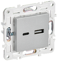 IEK SKANDY Розетка USB A+C 18Вт SK-R13S серебряный  (SK-U22-018-K23)