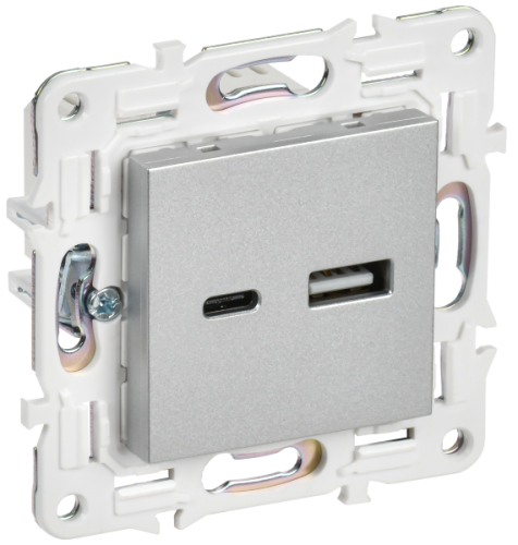 IEK SKANDY Розетка USB A+C 18Вт SK-R13S серебряный  (SK-U22-018-K23)